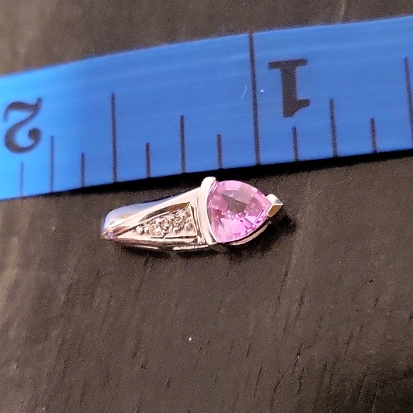 10k solid white gold pendant, diamonds chips & pink stone - Picture 4 of 4
